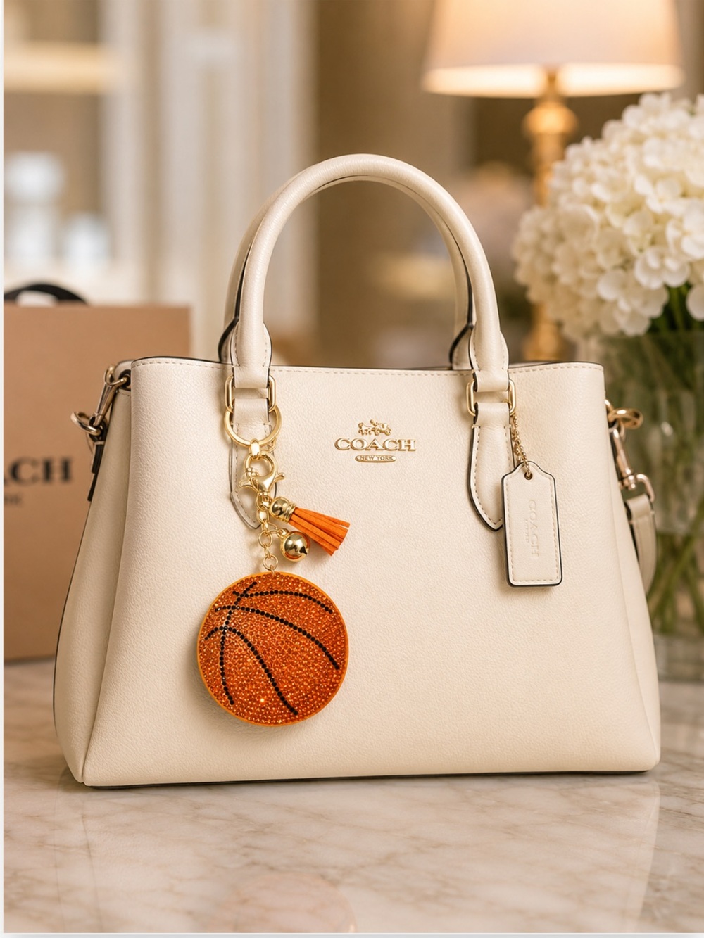 New Basketball Rhinestone Chunky Bag Charm Keychain Bling Feminine Basketball